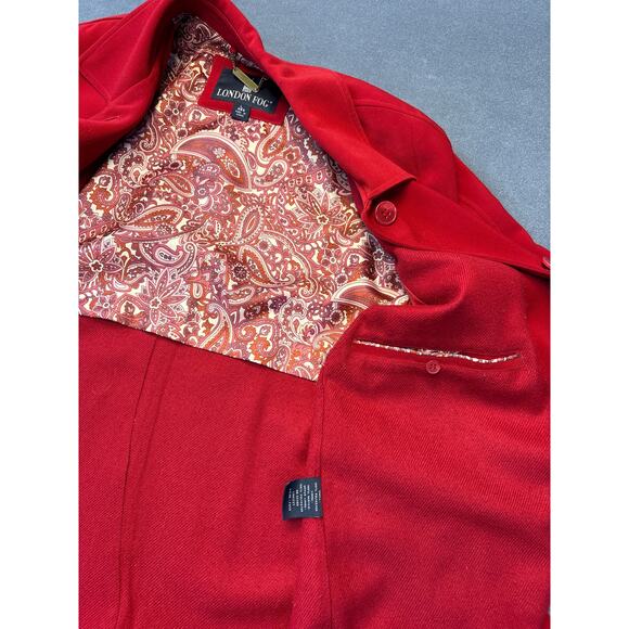 London Fog Red Lined ButtonUp Trench Coat with Lined Inside Pocket Size Large - Picture 6 of 9